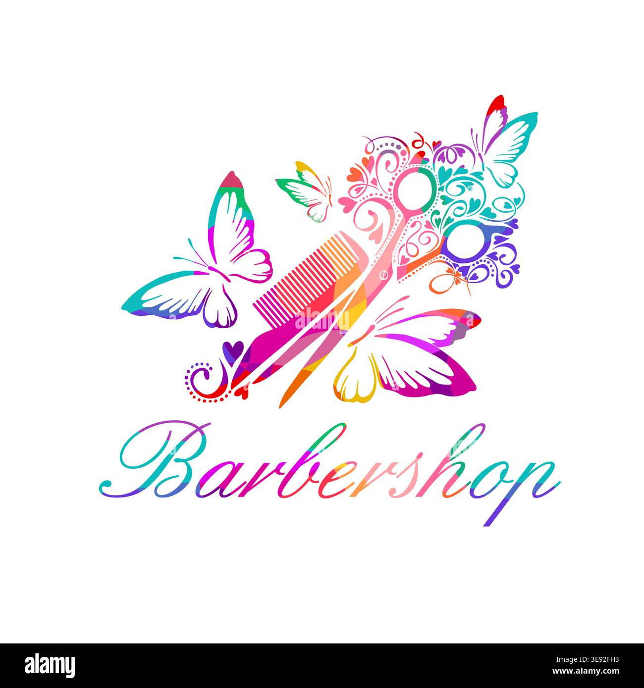 Hairdressing salon colored logo, Hand drawn. Not AI, vector illustration. Stock Vector