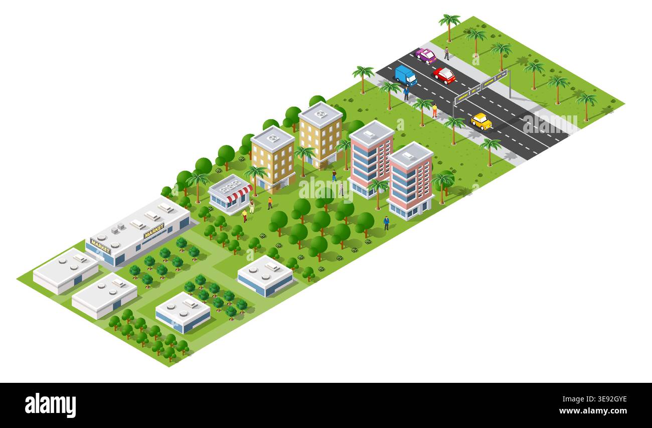Isometric 3d illustration park trees forest nature elements Stock Vector