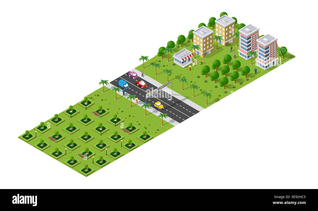 Isometric 3d illustration park trees forest nature elements Stock Vector