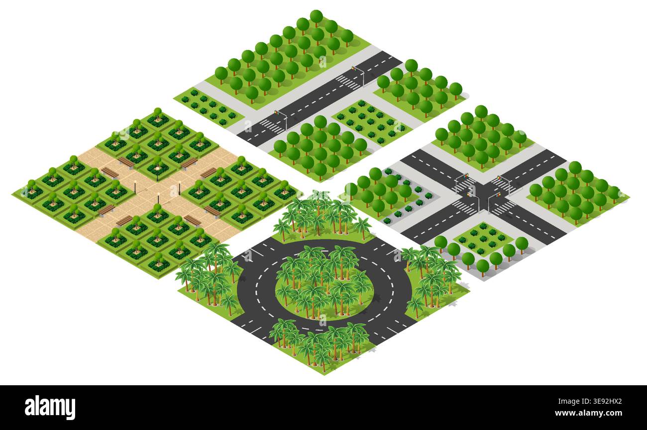 Isometric 3d illustration park trees forest nature elements Stock Vector