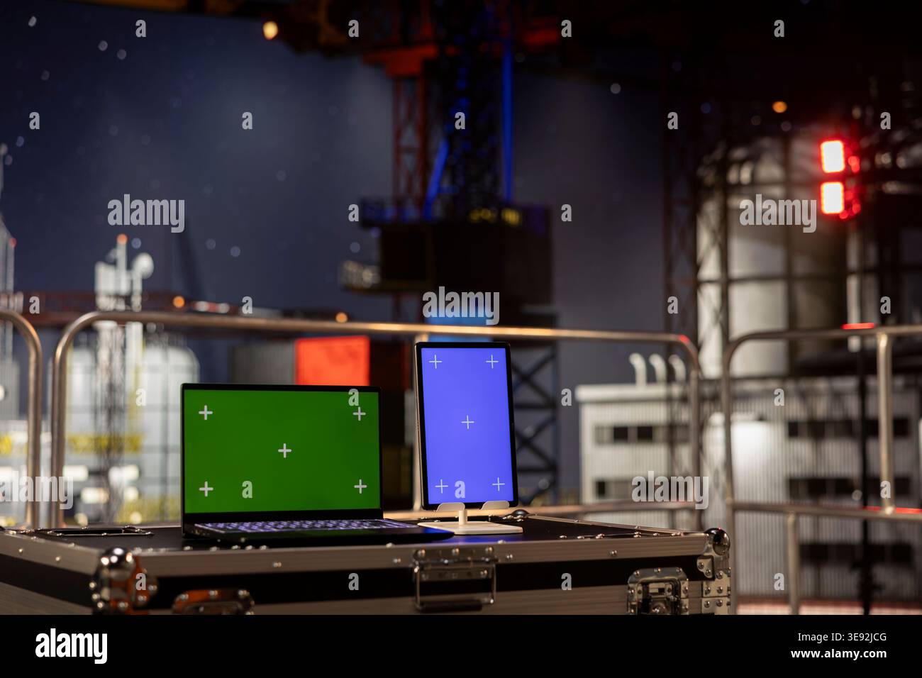 Green and blue screen on devices support offshore drilling rig ...