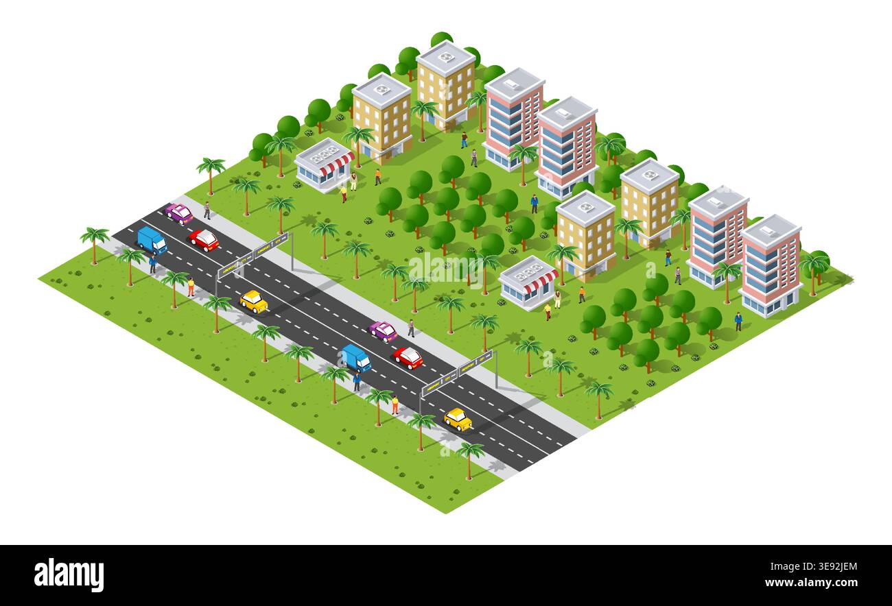 Isometric 3d illustration park trees forest nature elements Stock Vector