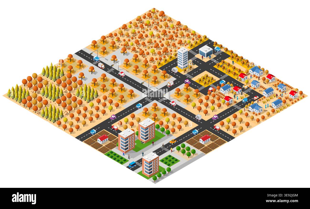 Isometric 3d illustration park trees forest nature elements Stock Vector
