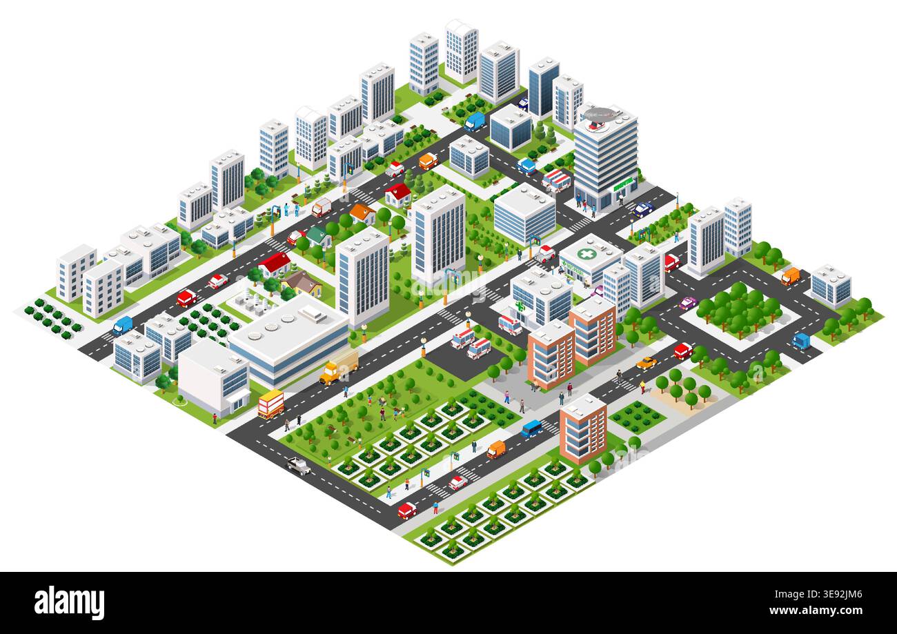 Isometric 3d illustration park trees forest nature elements Stock Vector