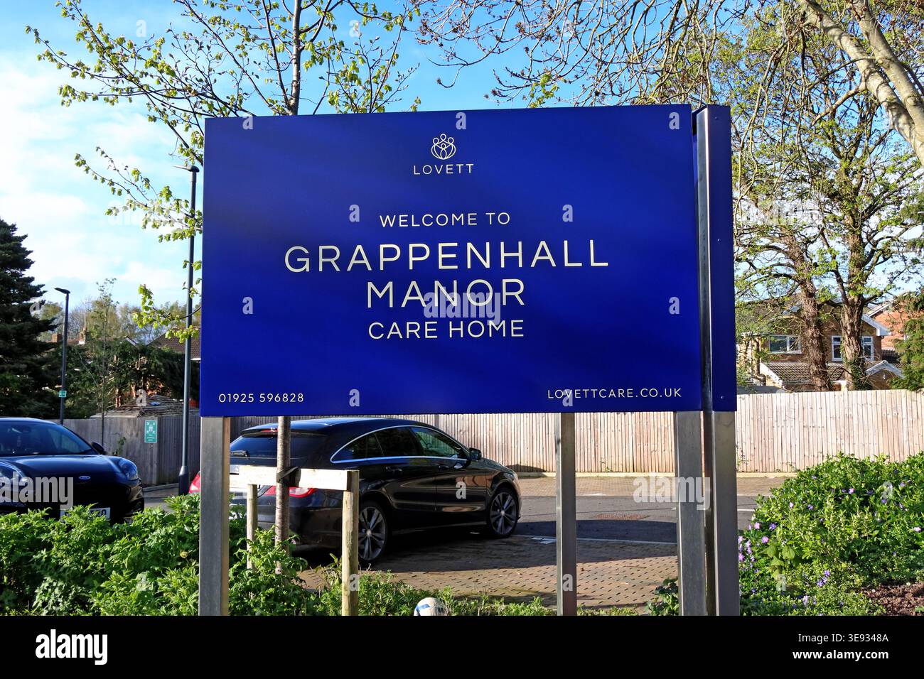 Grappenhall Manor Care Home sign in Warrington, operated by Lovett Care, which runs care homes across England and Wales. Stock Photo
