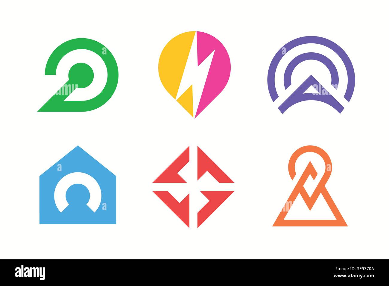 Geometric logo collection in one artboard. Represents growth, energy ...