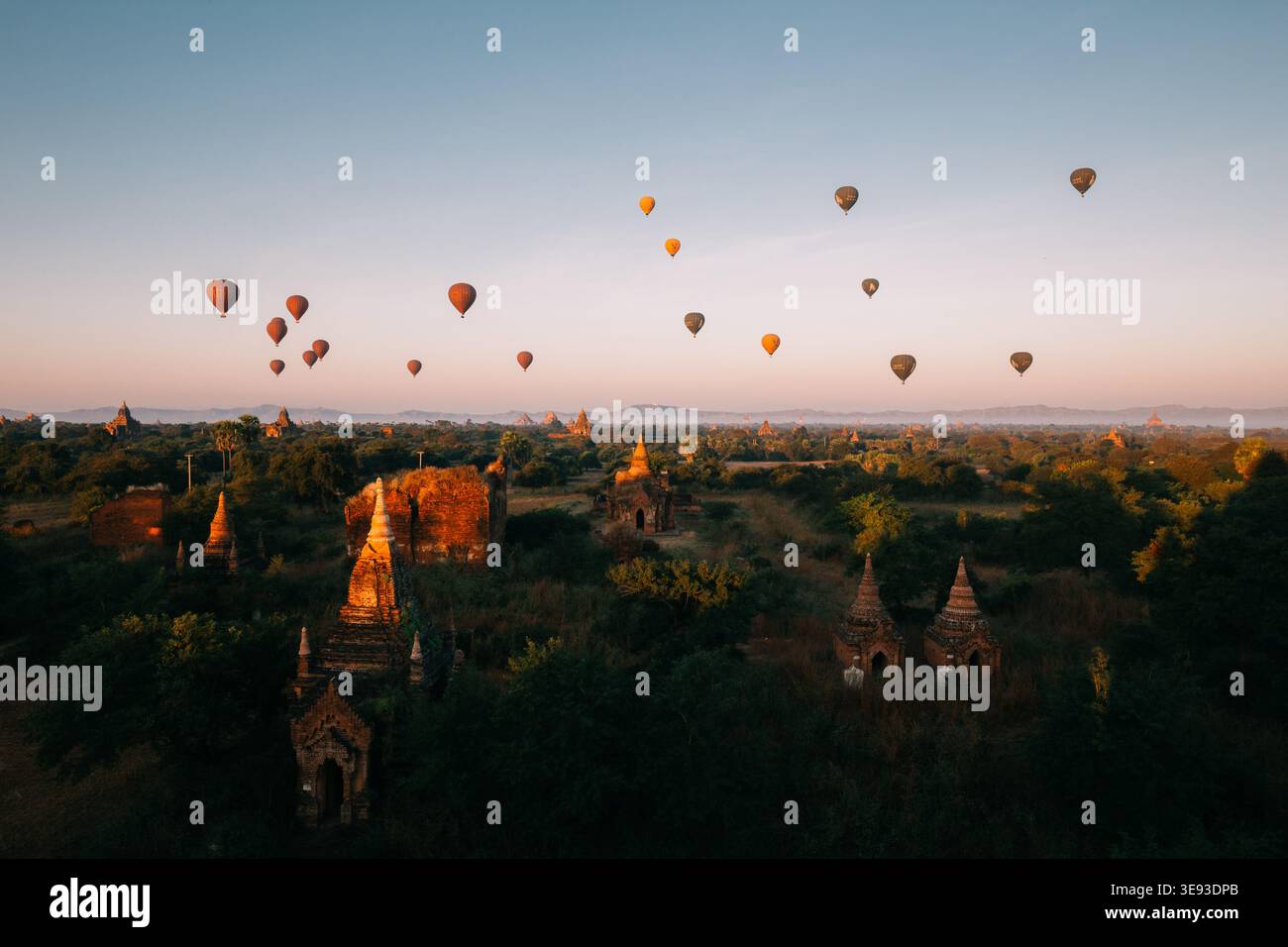 Sunrise in Bagan pagoda Myanmar Burma Stock Photo