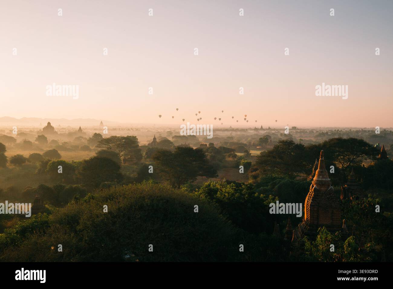 Sunrise in Bagan pagoda Myanmar Burma Stock Photo