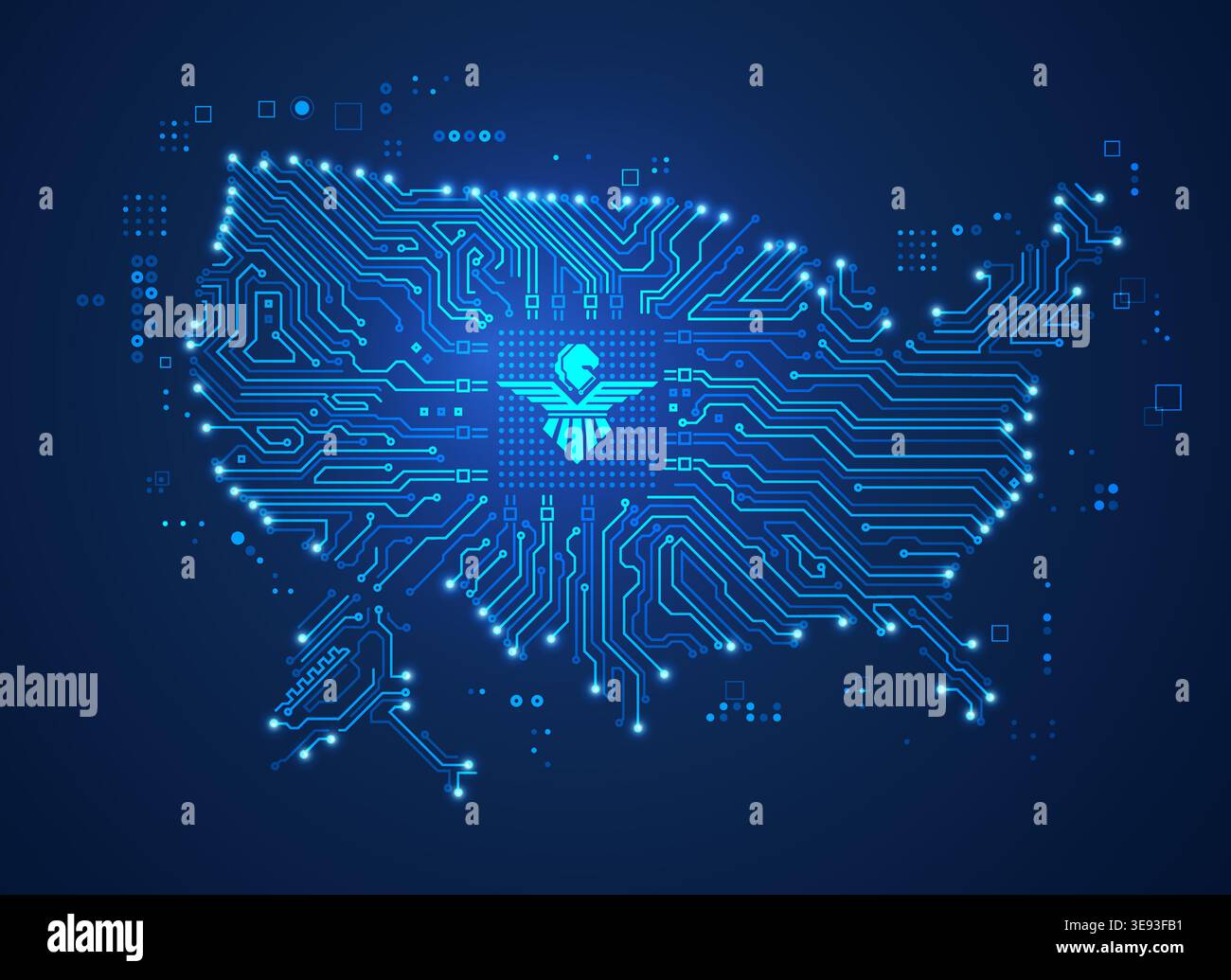 concept of technology industries in USA, graphic of united states map combined with circuit pattern Stock Vector