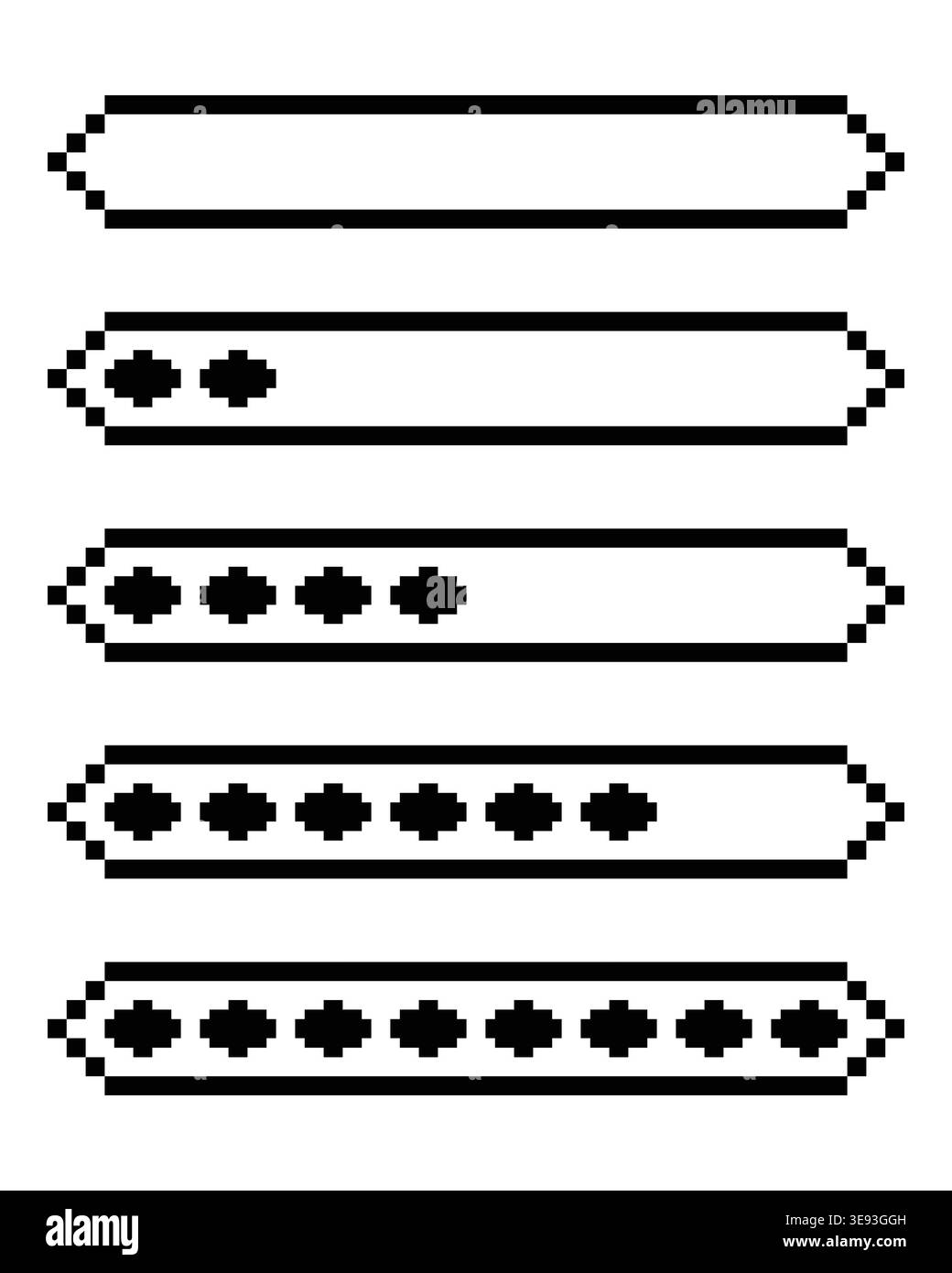 Pixel Art Progress Bar Set for Retro Gaming UI Stock Vector