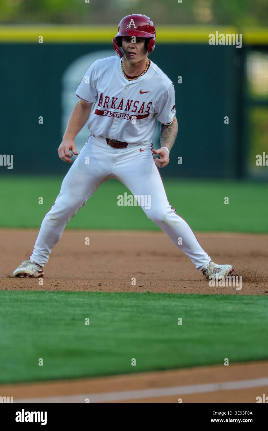 Carter Richey Baseball April 16, 2026: Carter Rutenbar (12) of Arkansas works to increase his ...
