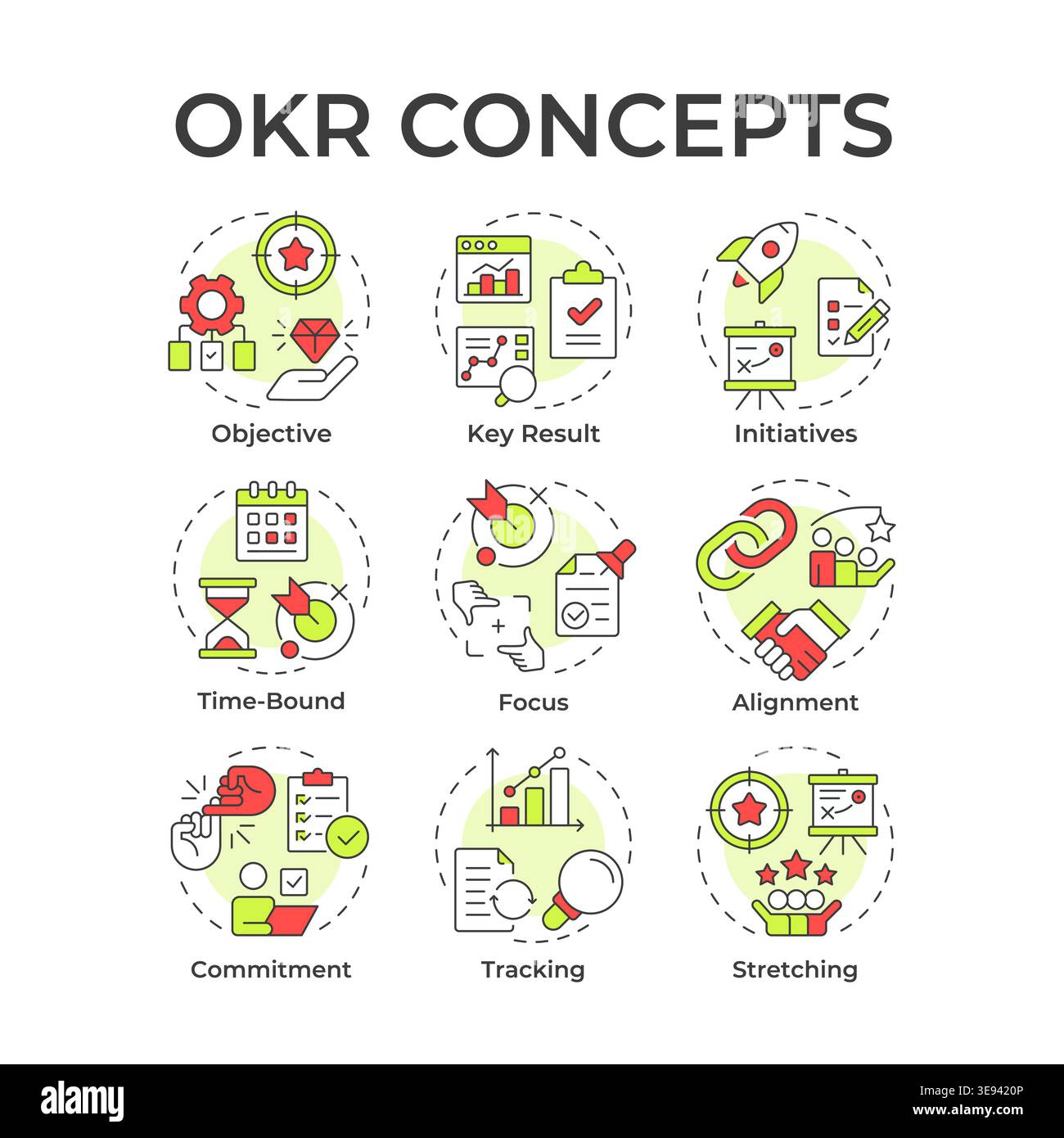 OKR multi color concept icons Stock Vector