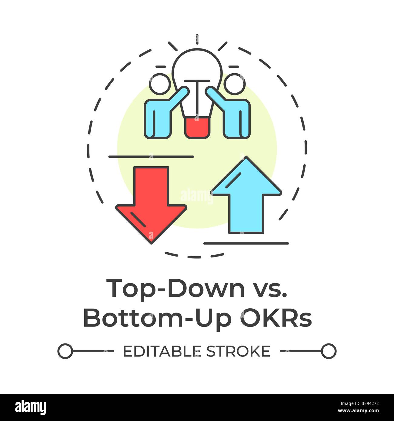 Top down versus bottom up okrs multi color concept icon Stock Vector