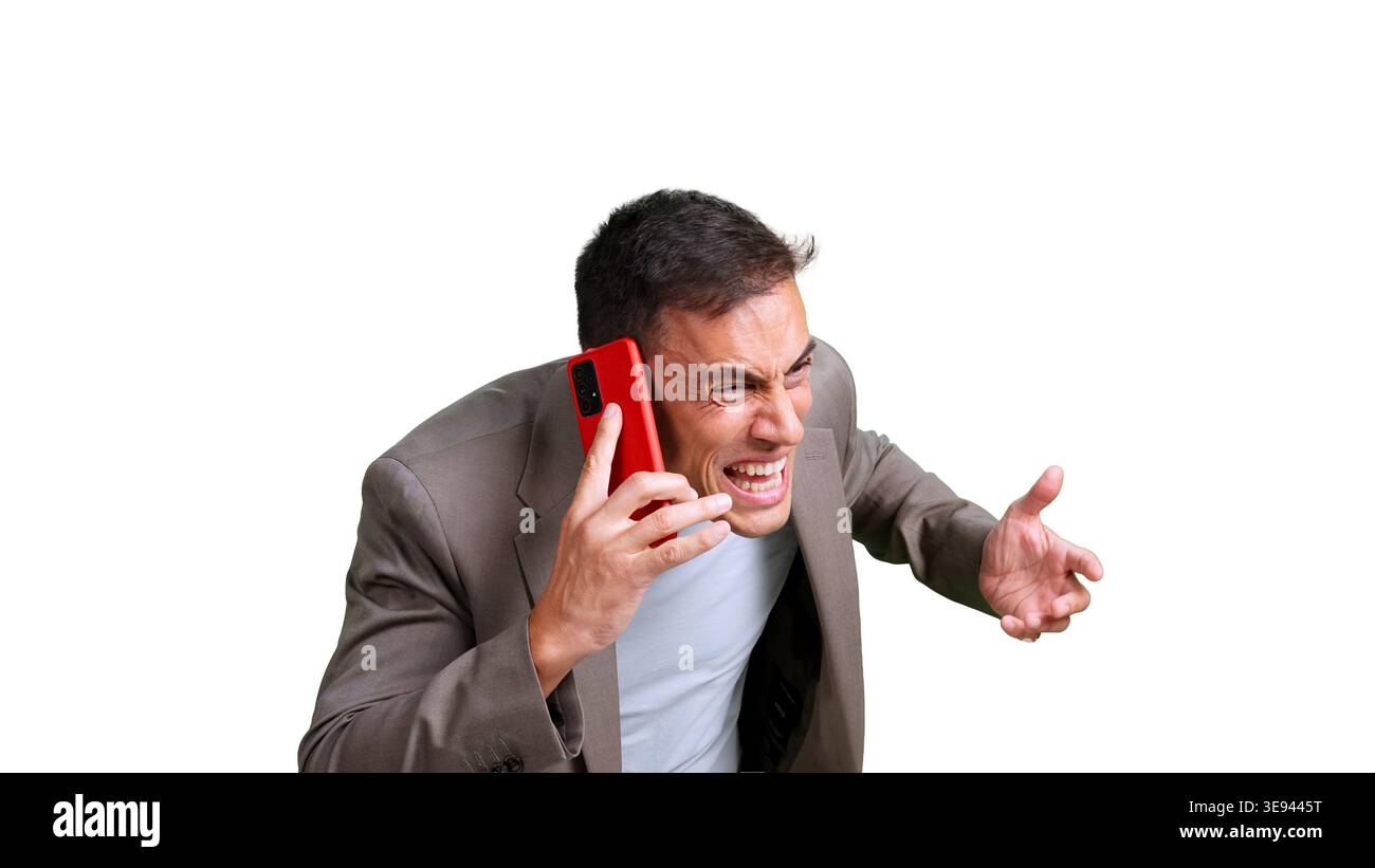 Stressed businessman receiving bad news on phone call Stock Photo