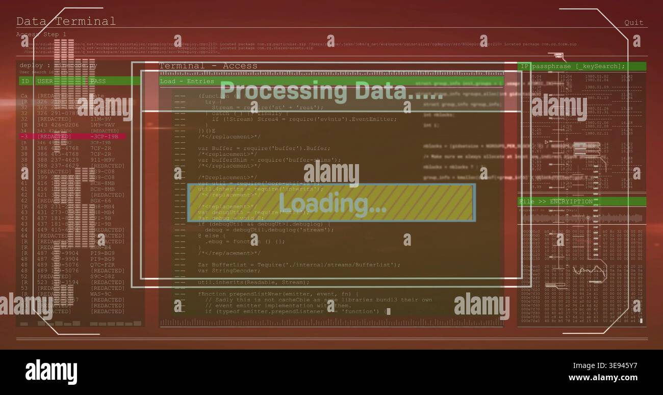 Displaying central processing window on monitoring dashboard, showing yellow loading progress bar Stock Photo