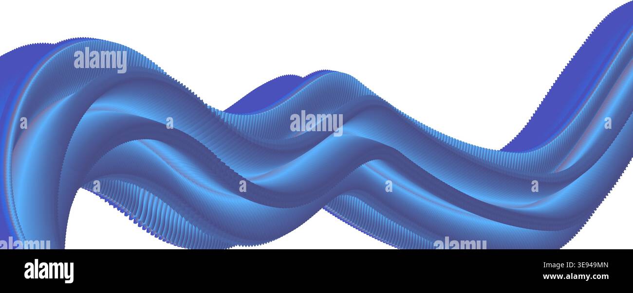Abstract blue fluid wave with textured surface flowing across white ...