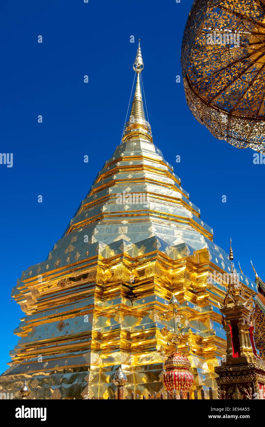 Golden stupa of Wat Phra That Doi Suthep temple in Thailand, richly ...