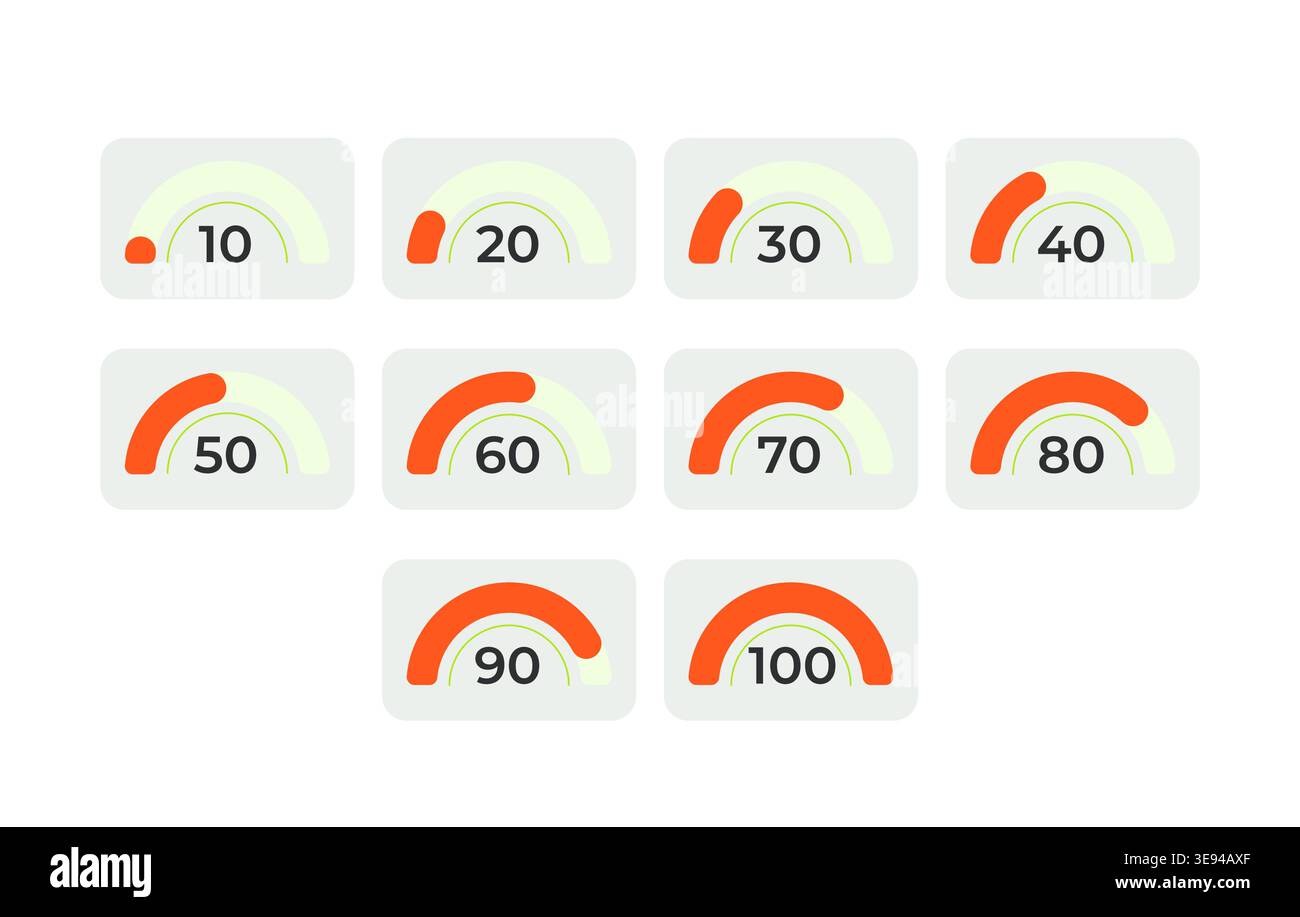 Semi circular gauge progress flat UI data visualization element set Stock Vector