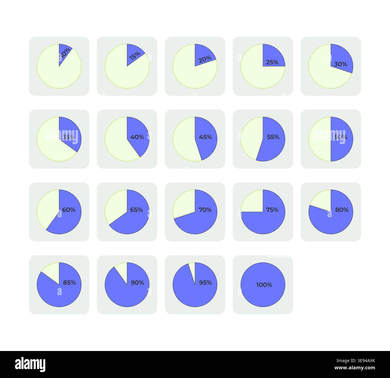 Pie chart progress flat UI data visualization element set Stock Vector