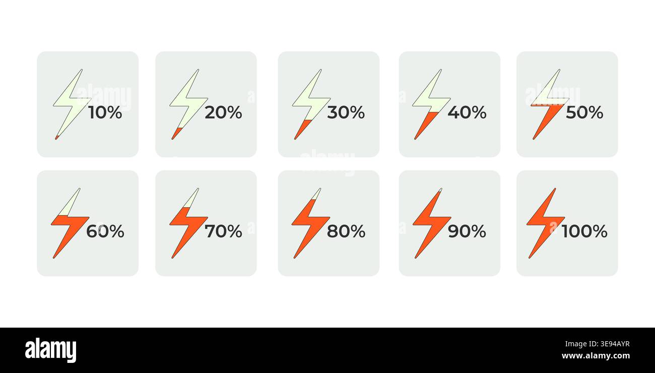 Energy lightning bolt charge flat UI data visualization element set Stock Vector