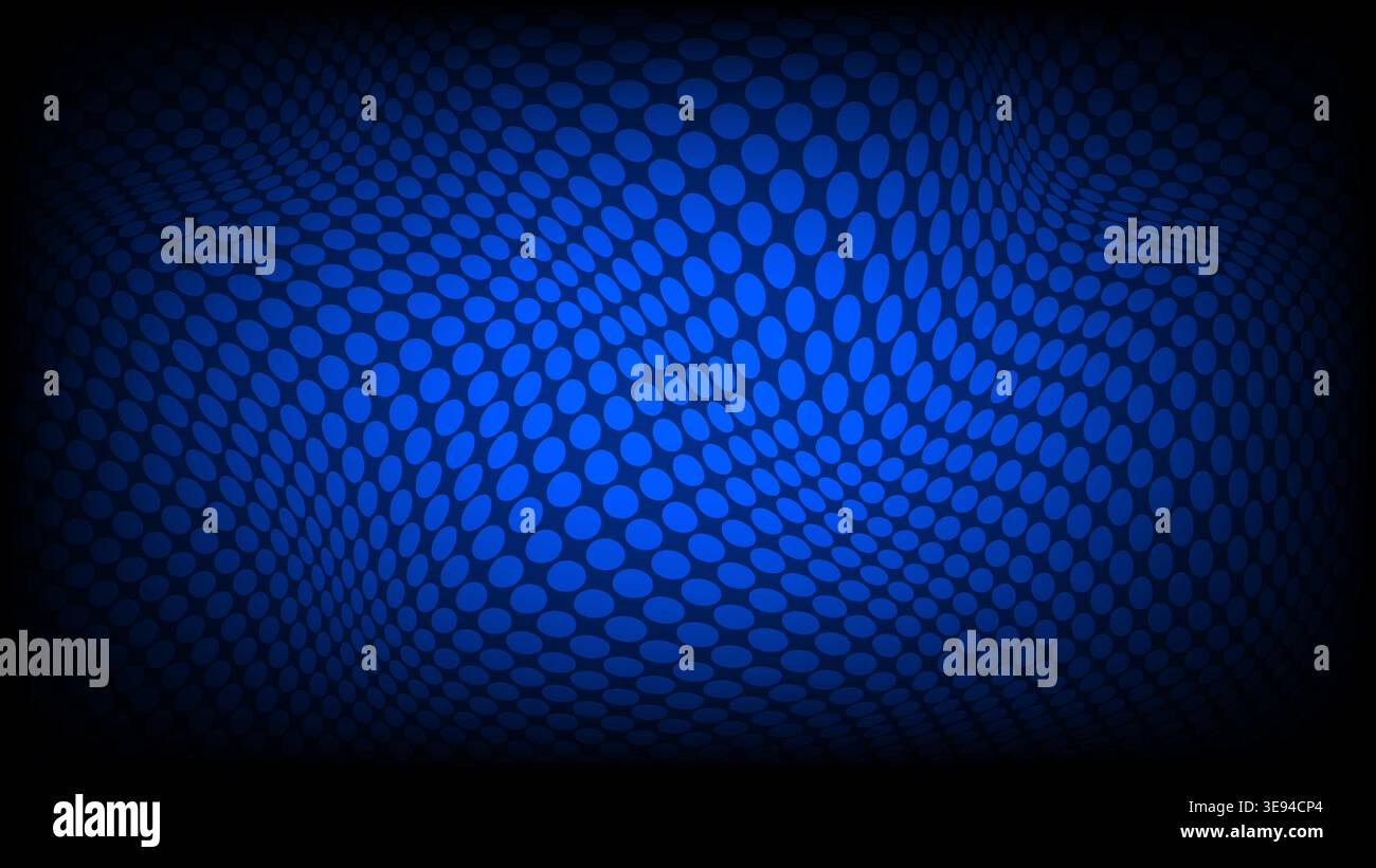 Futuristic blue gradient dotted wave background with dynamic liquid motion and vignette effect Stock Vector
