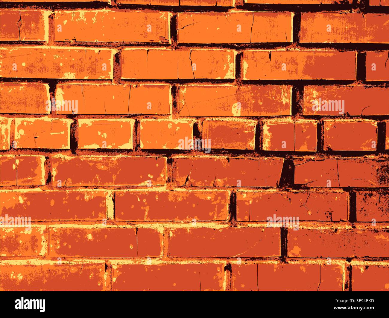 Red orange brick wall background with rough grunge texture in urban illustration Stock Vector