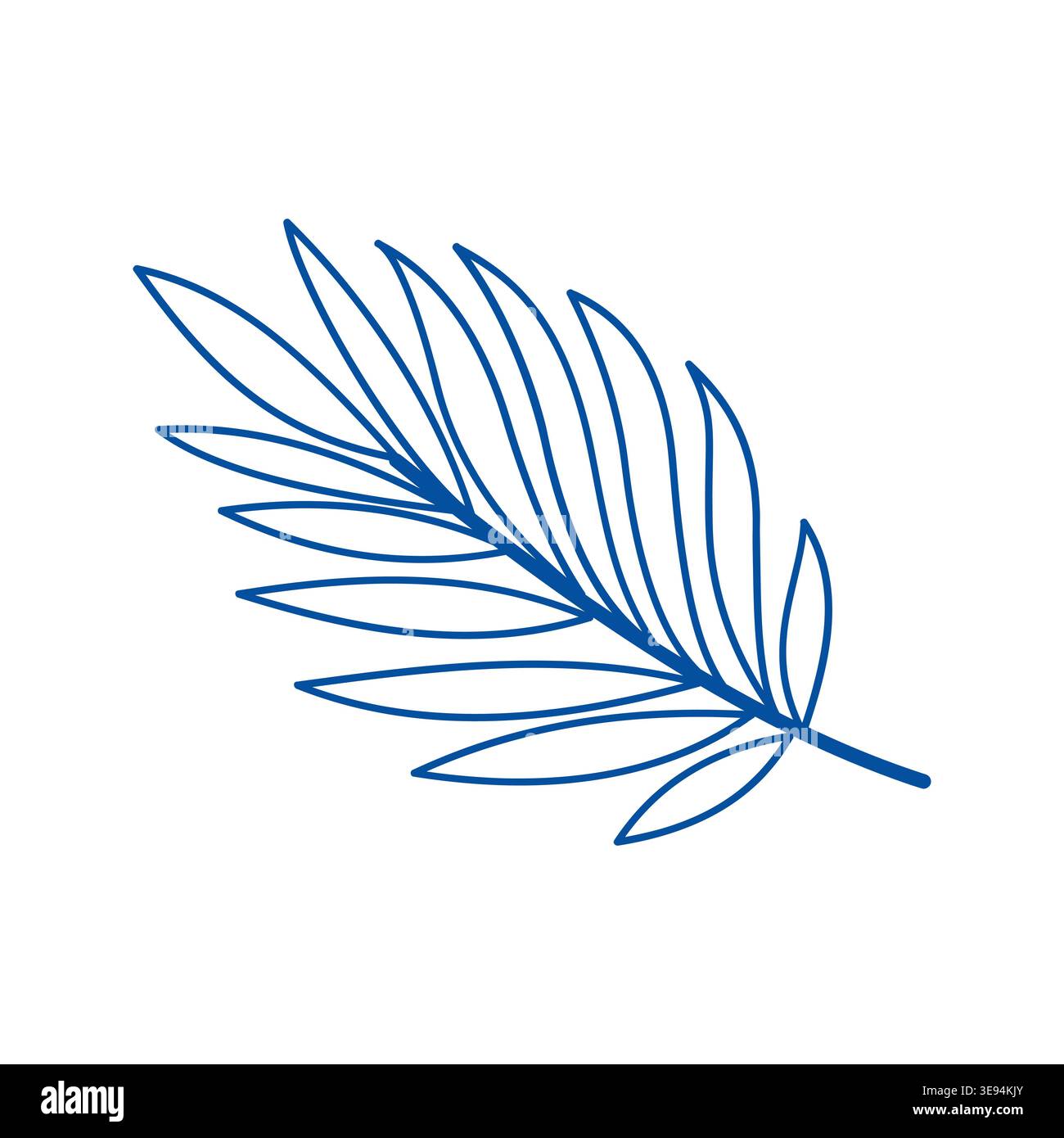 Palm leaf vector blue line art doodle tropical foliage icon for summer branding Stock Vector