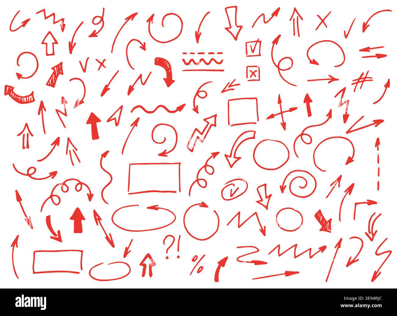 Large collection of hand drawn arrows in doodle sketch style. Set ...