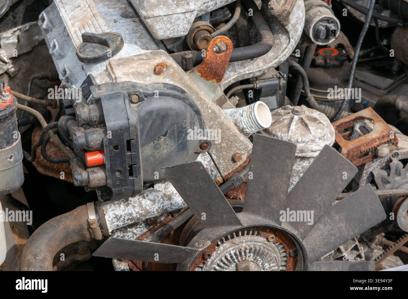 Engine Damage From Heating Old car engine with ventilation wheel after engine damage Stock Photo ...