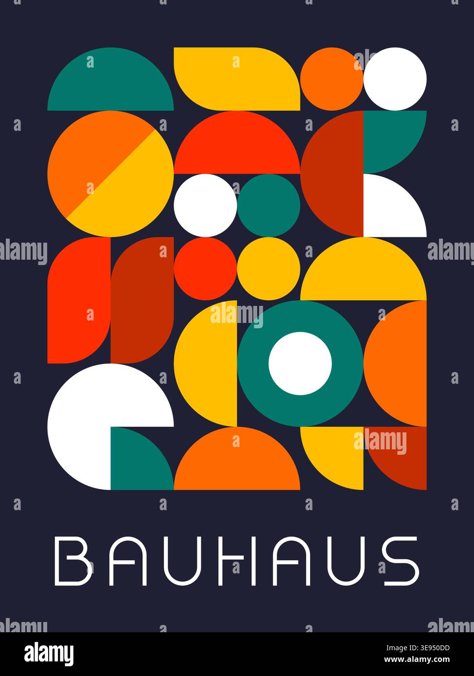 Modern Bauhaus Abstract Art with Rounded Color Blocks and Dark Background Vector Illustration Stock Vector