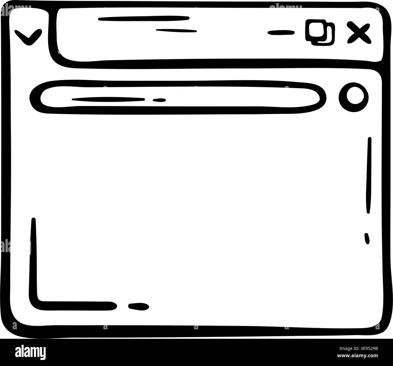 Doodle Browser Window icon for interface wireframing. Hand drawn doodle illustration of a web browser frame with navigation button Stock Vector