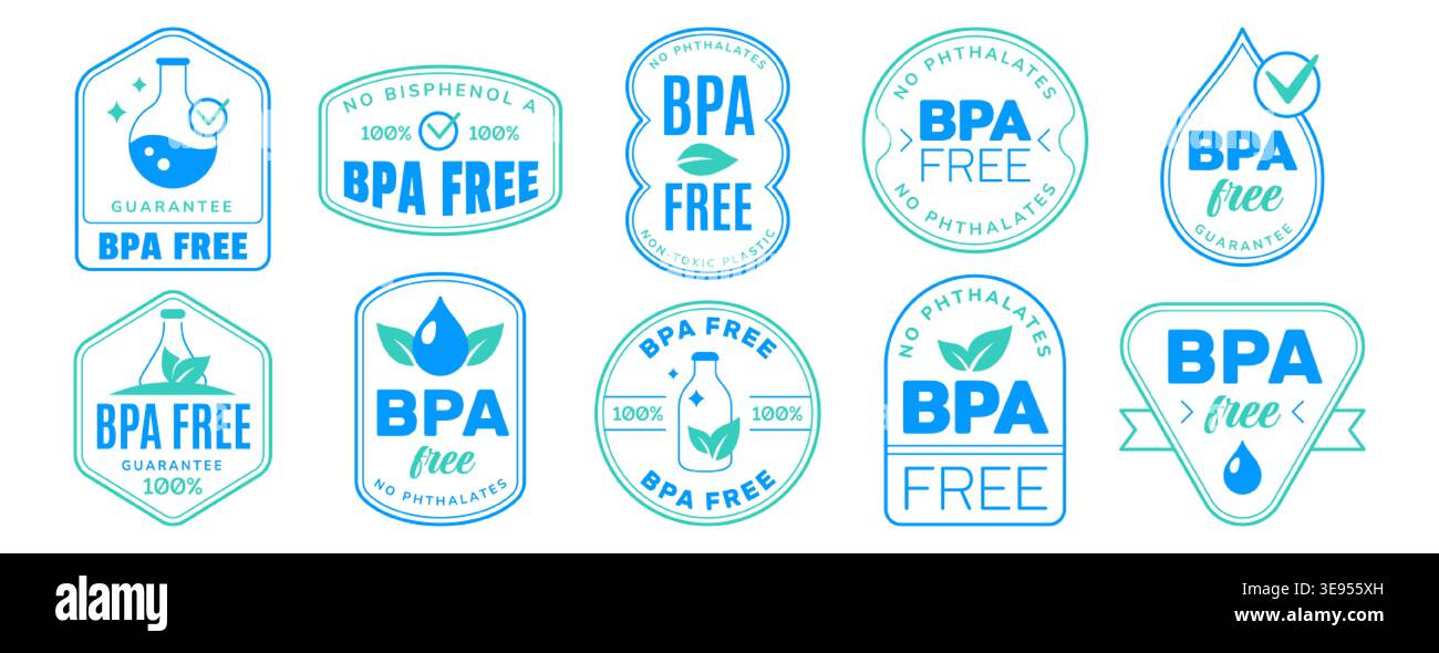 Bpa free badges logo vector set. No bisphenol and phthalates blue ...
