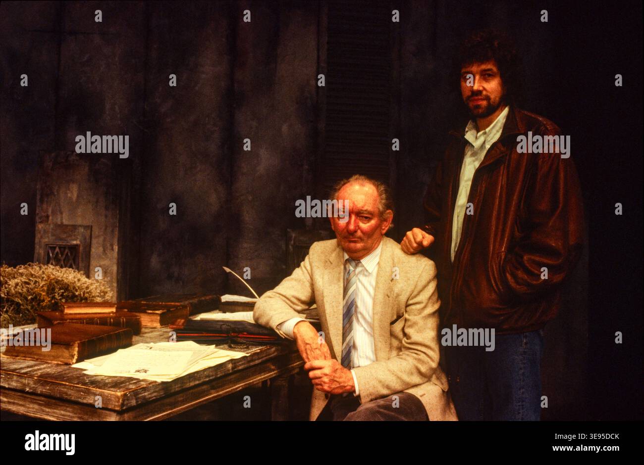 Author and playwrite Brial Friel, left, with actor Stephen Raye, Belfast, Ireland. 1990s Stock Photo