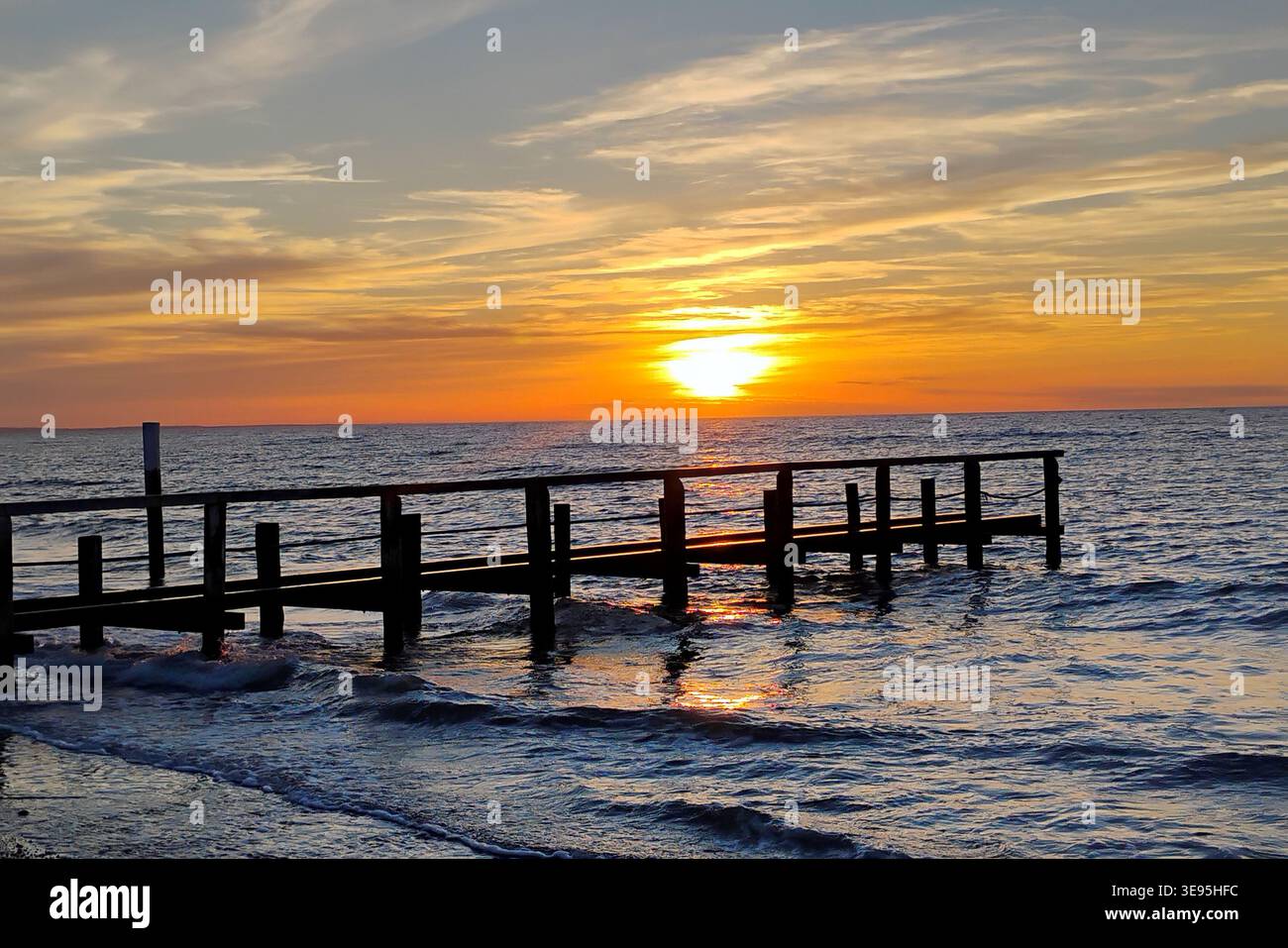 Beach / jetty / sea / sea view / sunset / Strand / Steg / Meer / Meerblick / Sonnenuntergang Stock Photo