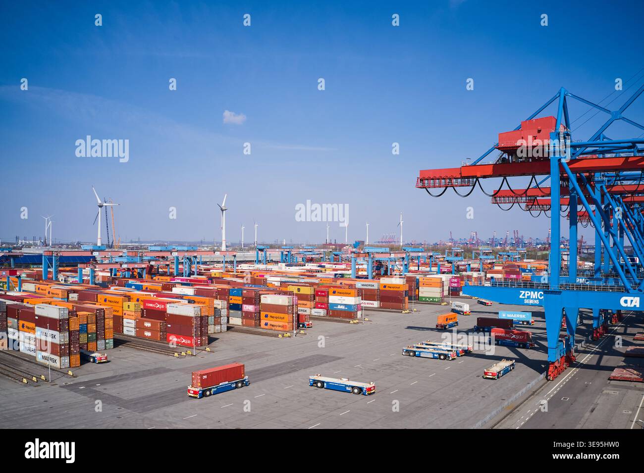 Shipping containers are stacked at the Container Terminal Altenwerder ...