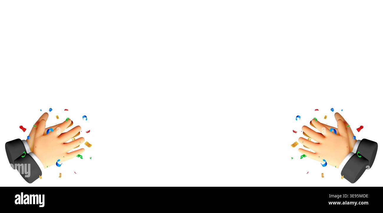 3D clapping hands with colorful confetti Stock Vector