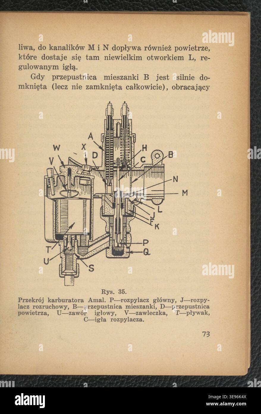 Działanie i obsługa motocykla (1935) was a Polish-language instructional publication on motorcycle mechanics and operation written by Lucjan Kapitaniak and published in Warsaw by the Główna Księgarnia Wojskowa. The archival photographic record documents a printed technical book with illustrated content spanning 181 pages. The photograph is associated with inventory reference number 105882916. Stock Photo