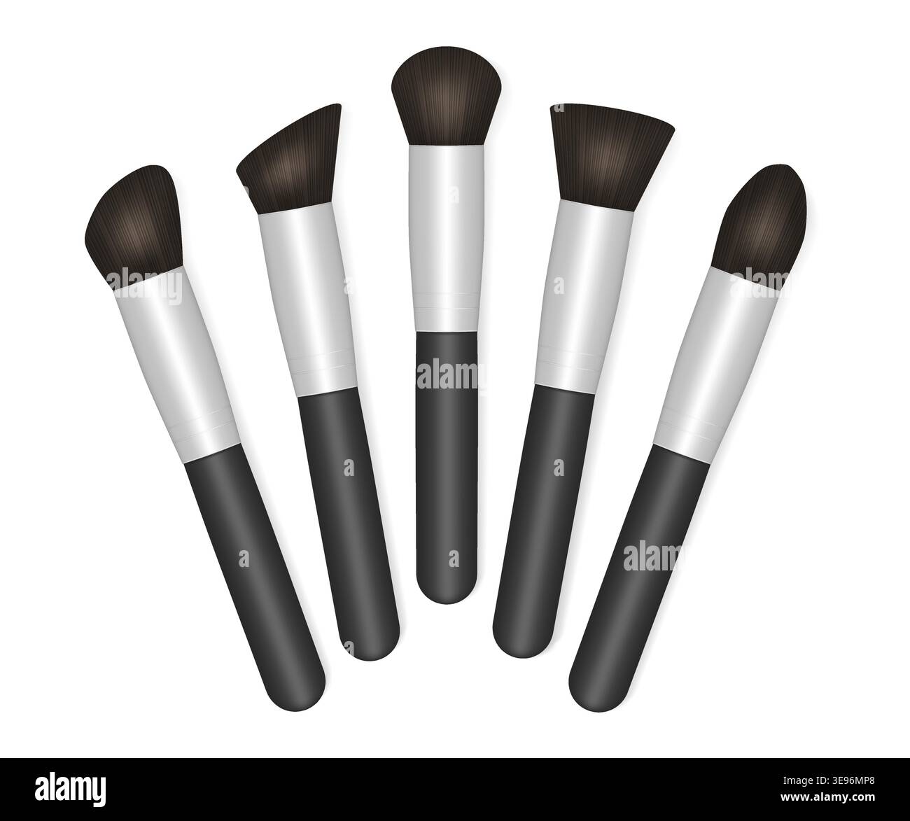 Makeup brush set, vector illustration. Make-up brushes isolated on white background, top view Stock Vector
