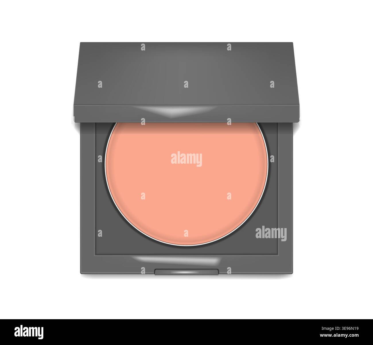 Makeup product packaging. Make-up powder, foundation, concealer or blush. Open black cosmetic case top view, realistic vector illustration Stock Vector