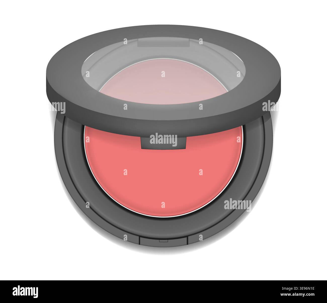 Makeup product packaging. Make-up blush open round case top view, realistic vector illustration Stock Vector