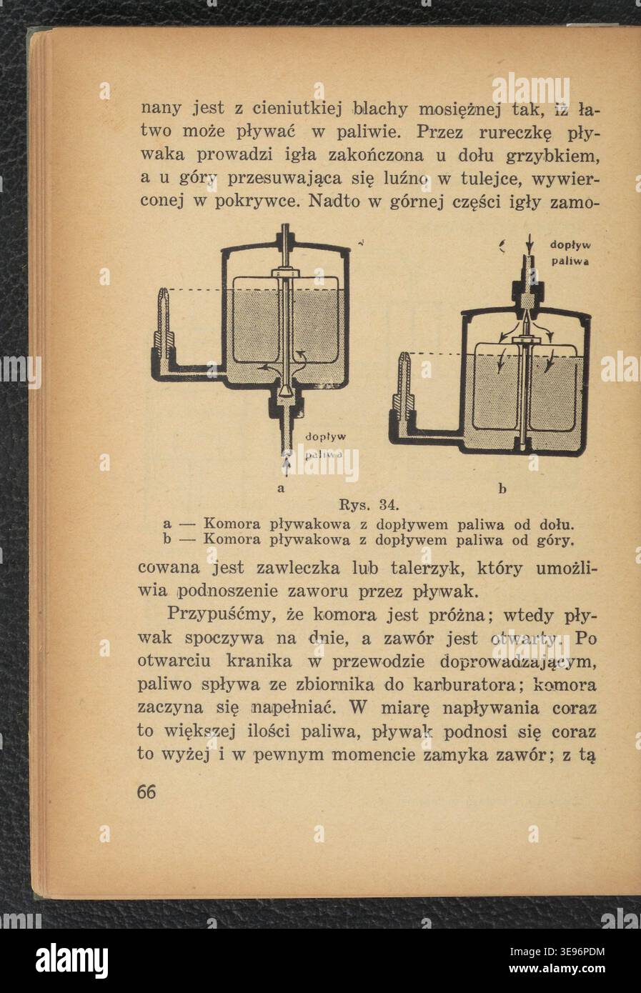 Działanie i obsługa motocykla (1935) was a Polish technical manual on motorcycle operation and maintenance authored by Lucjan Kapitaniak and issued by the Główna Księgarnia Wojskowa in Warsaw. The archival photographic record documents a printed instructional book produced in 1935, consisting of 181 pages with illustrations and a physical height of 17 cm. The image corresponds to inventory reference number 105882901. Stock Photo