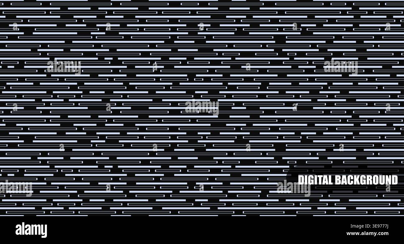 Vector digital technology geometric seamless striped pattern. Abstract futuristic background with dash lines. Science data network endless print Stock Vector