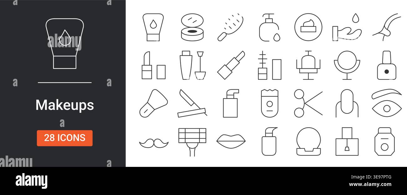Makeup Icon Set Editable Stroke Beauty and Cosmetics Vector Illustration. Stock Vector
