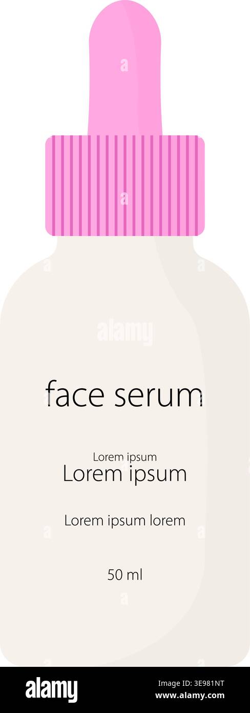 Minimalist face serum bottle with pink dropper cap Stock Vector