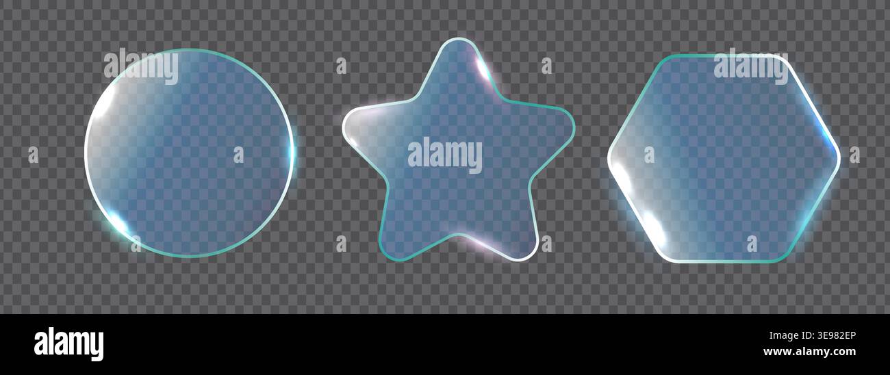 Three translucent blue shapes glow softly against a checkered background Stock Vector
