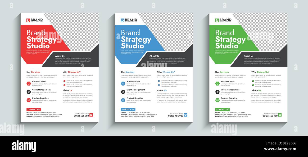 Modern shapes corporate flyer design layout template with blue, red and ...