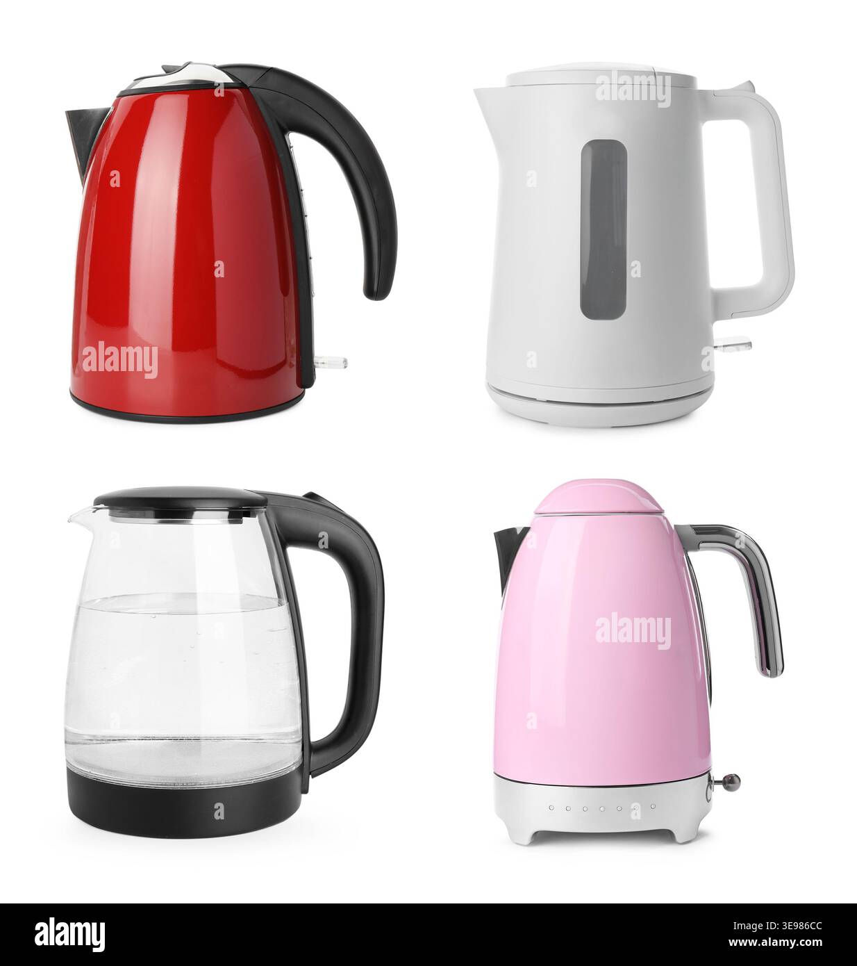 Different electric kettles isolated on white, set Stock Photo