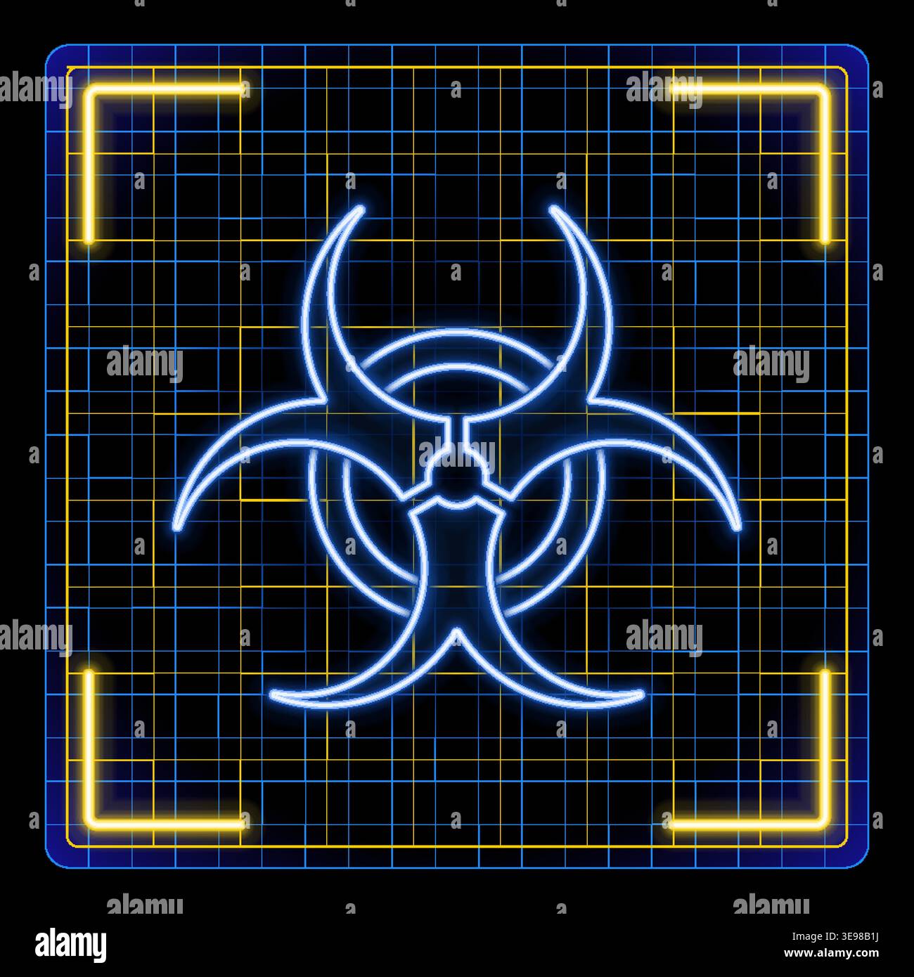 Biohazard symbol, danger warning, biological risks. Cyber neon ...