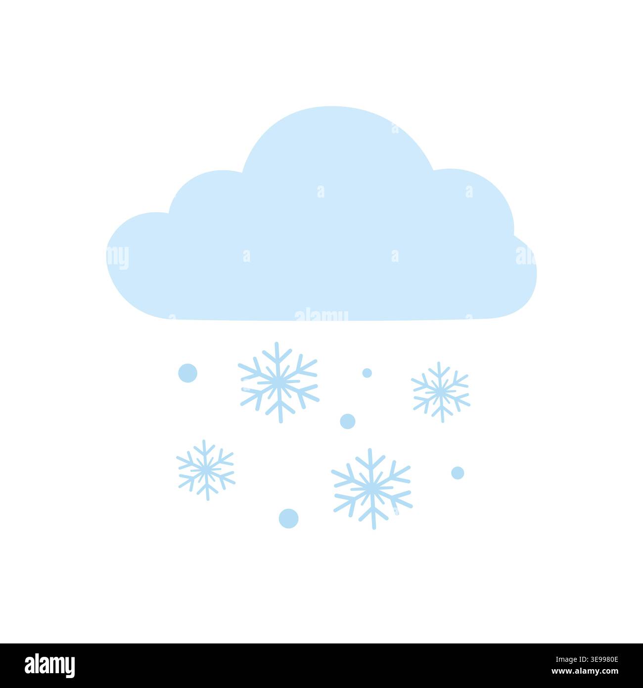 Light blue cloud with snowflakes and snow dots flat icon Stock Vector
