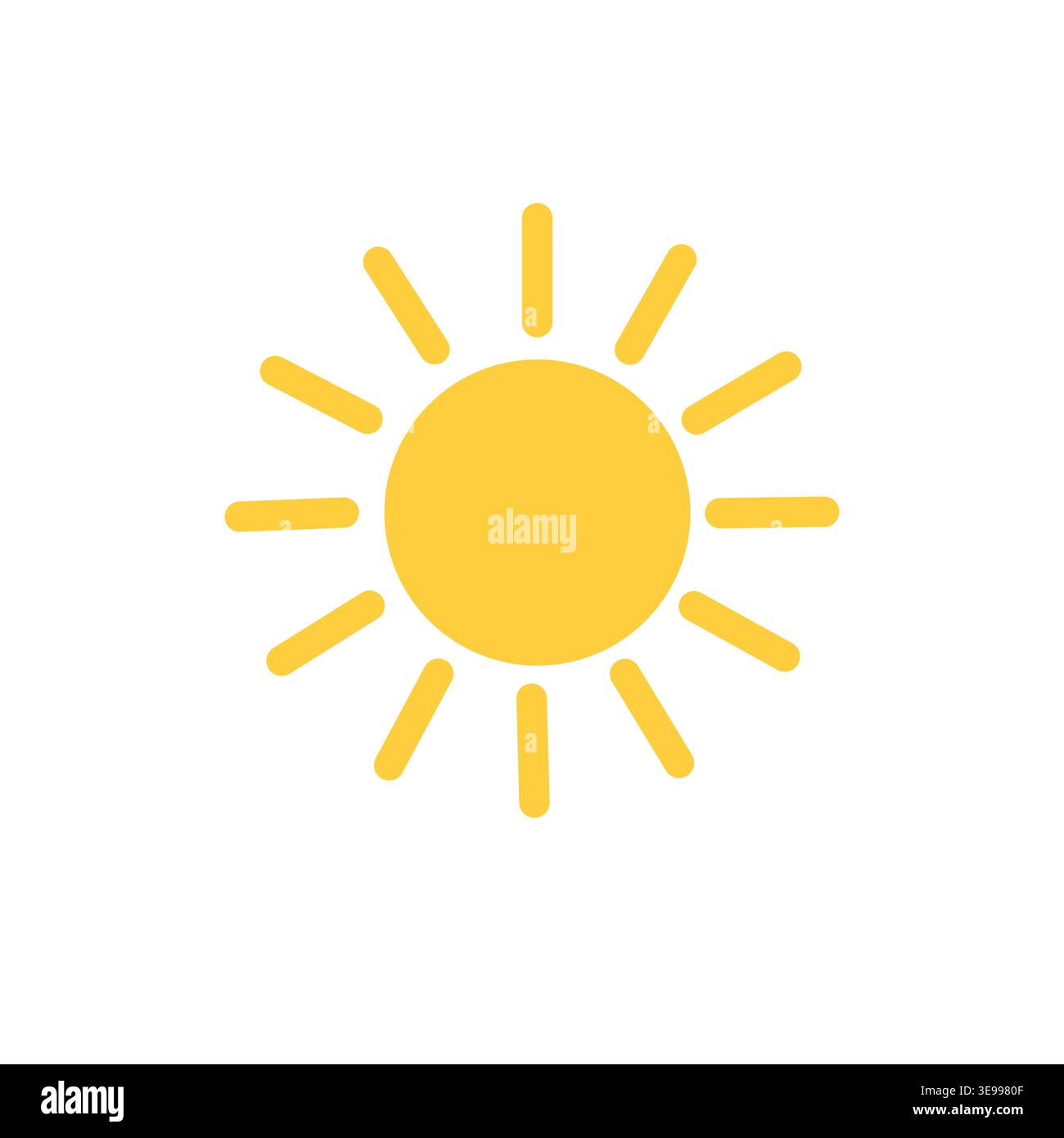 Yellow sun icon with rays isolated on white background flat style Stock Vector
